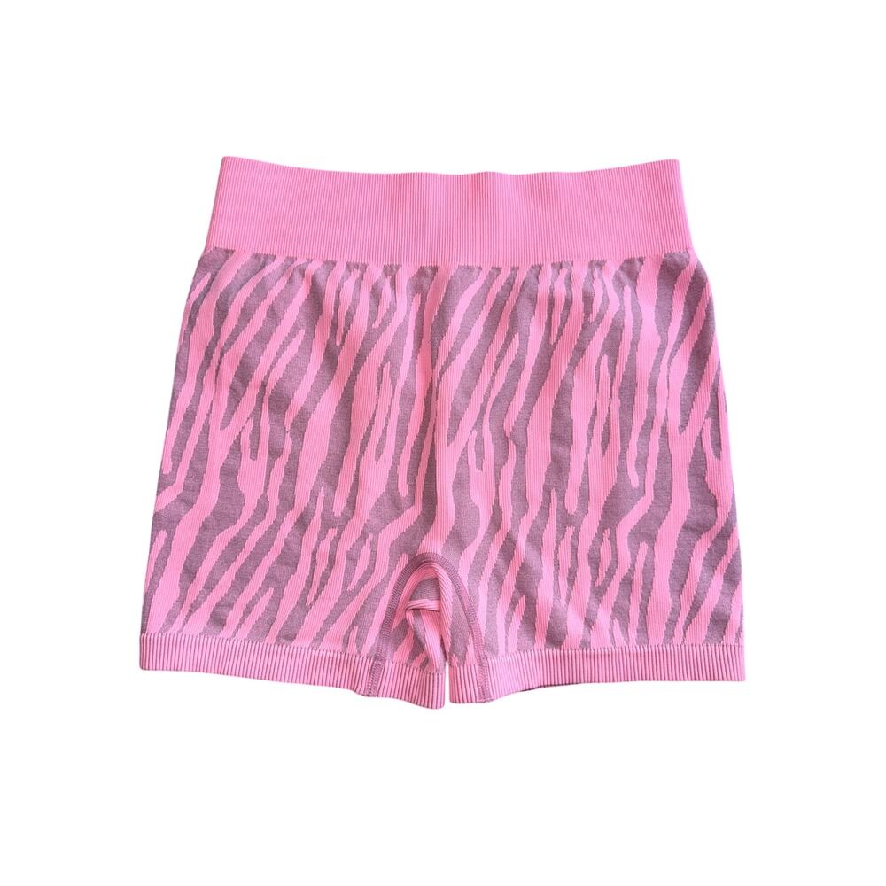 Pink Gray Zebra Print Compression Biker Booty Shorts  Athletic Medium